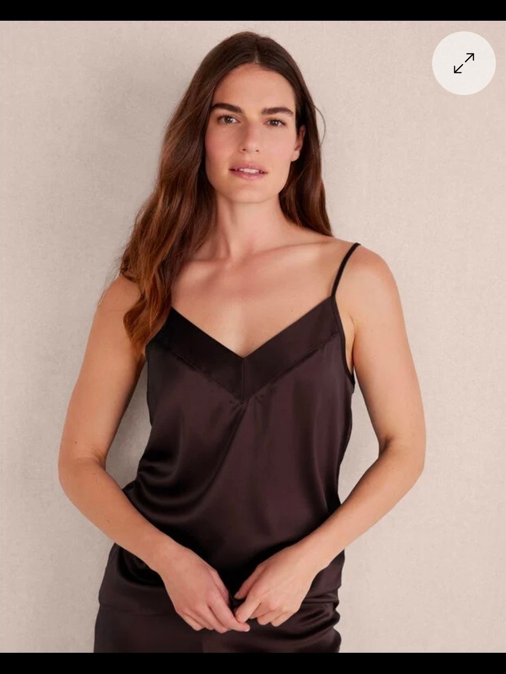 Satin V-Neck Slip Cami in Dark Brown